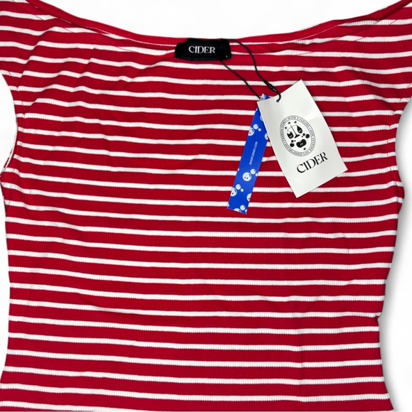 CIDER Red & White Striped Ribbed Cap Sleeve Top NWT - Picture 3 of 5